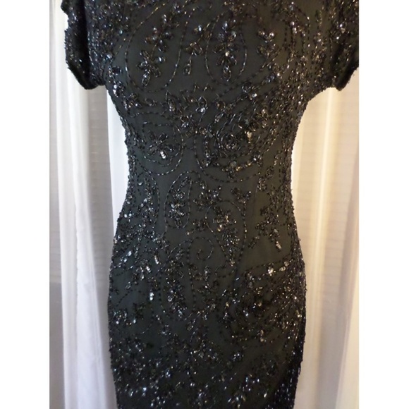 Vintage Silk Dress Fringe 8 Beads Sequins Kazar M - Picture 4 of 8